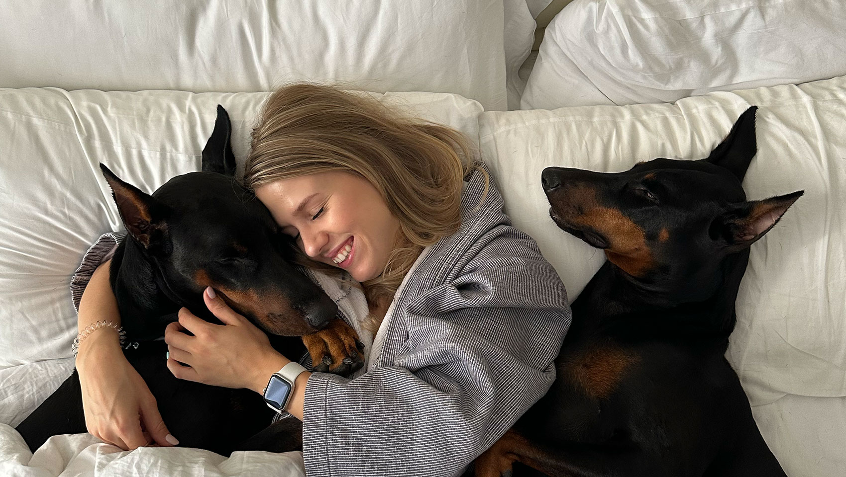 Hotel George guest enjoys getting ready alongside her two dogs